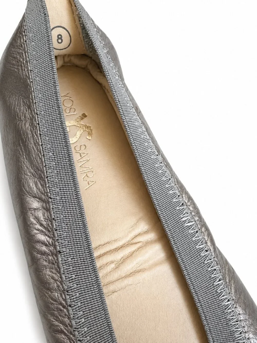 Yosi Samra Samara Pewter Metallic Foldable Ballet Flats Size 8